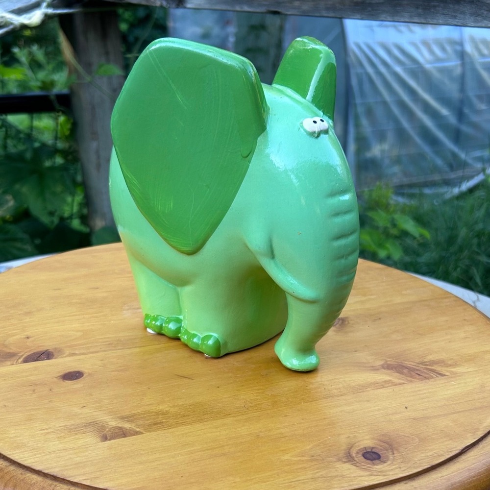 Vintage Ceramic Elephant Coin Bank Green Drumbo Style Pop Art‎ Retro Kitsch MCM